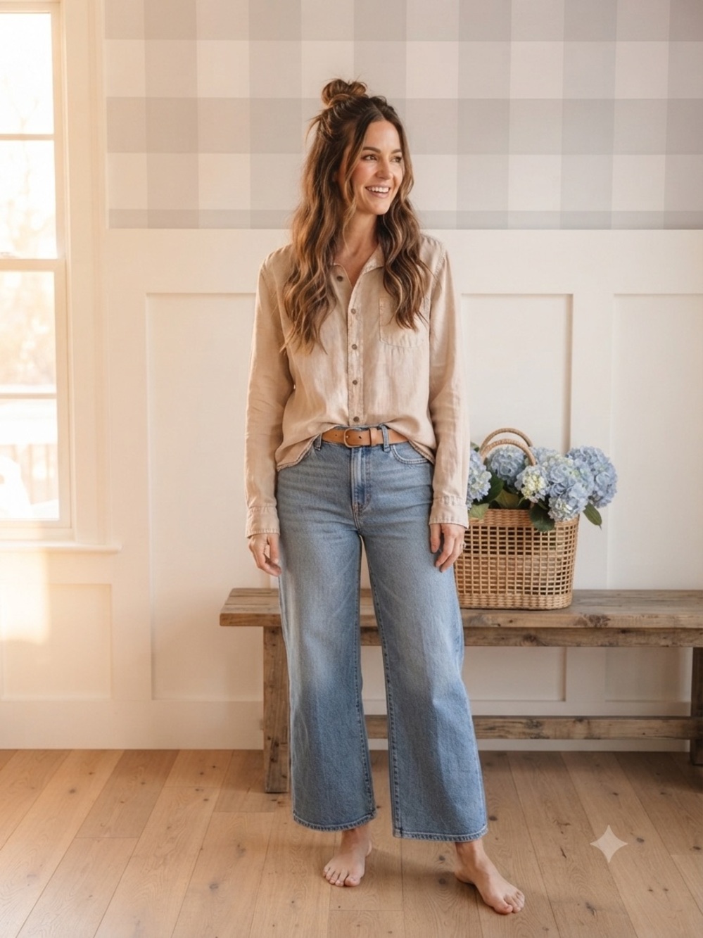 Relaxed Beige Button-Down Shirt — Lightweight Everyday Top XL